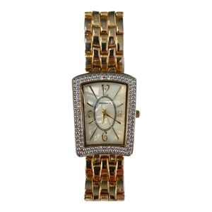 Regency Womens Gold Tone Watch Rhinestones Shell Large